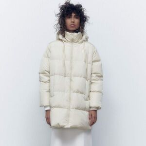 NWT Zara Ecru Water & Wind Protection SMALL Hooded Down Coat